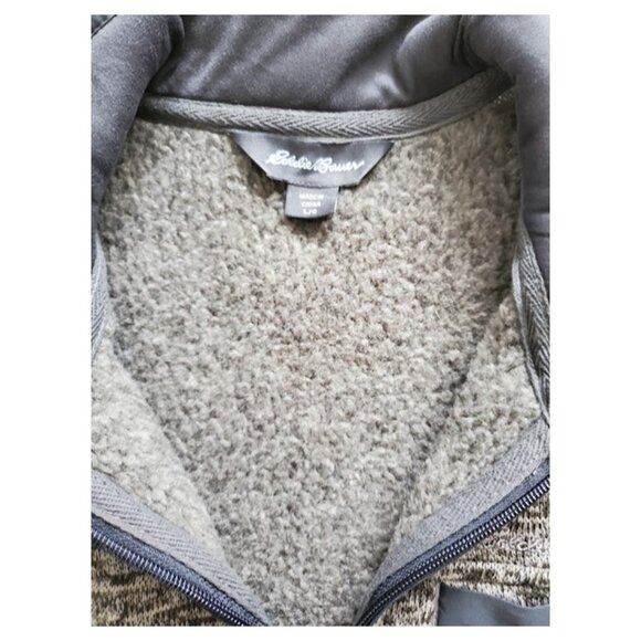 Eddie Bauer Gray 1/4 Zip Pullover Mock Neck Sweater Fleece Lined Size L Layer - Picture 2 of 12